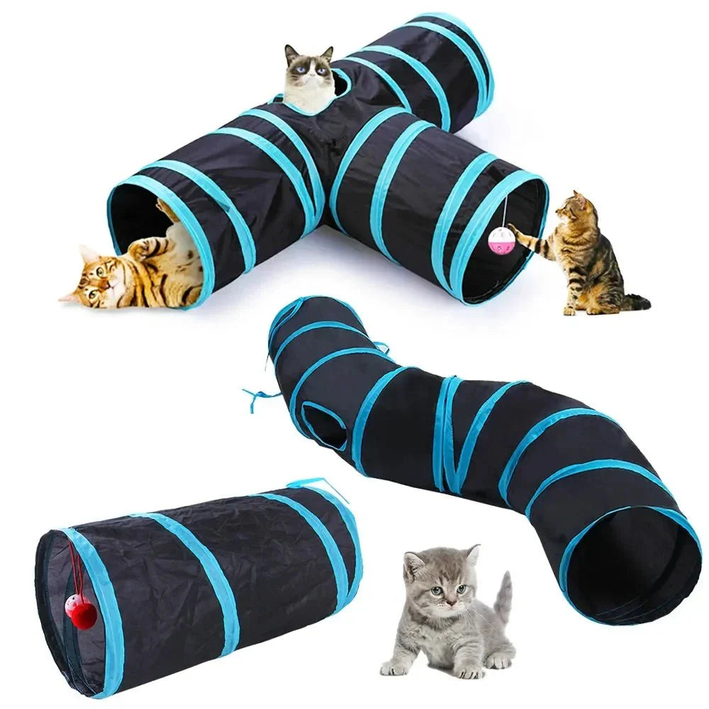 Dailypets Foldable Cat Tunnel for Indoor Play with Crinkle Design & Cross Tunnel Fun