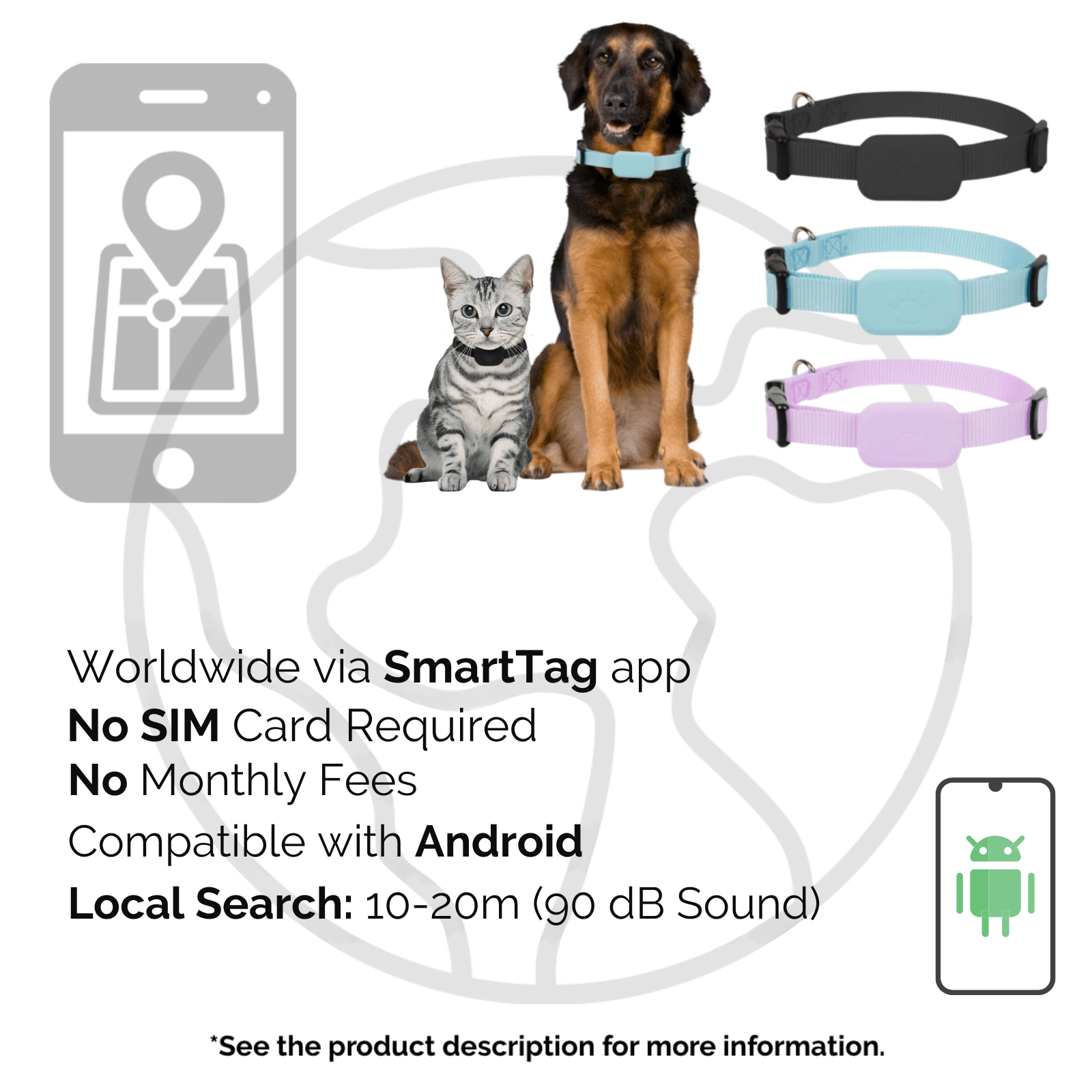Dailypets Android Pet Tracker with SmartTag App and Bluetooth Location Support