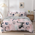 Dailypets Baby Pink Cat Bedding Set – Cute Cartoon Duvet Cover with Pillowcases