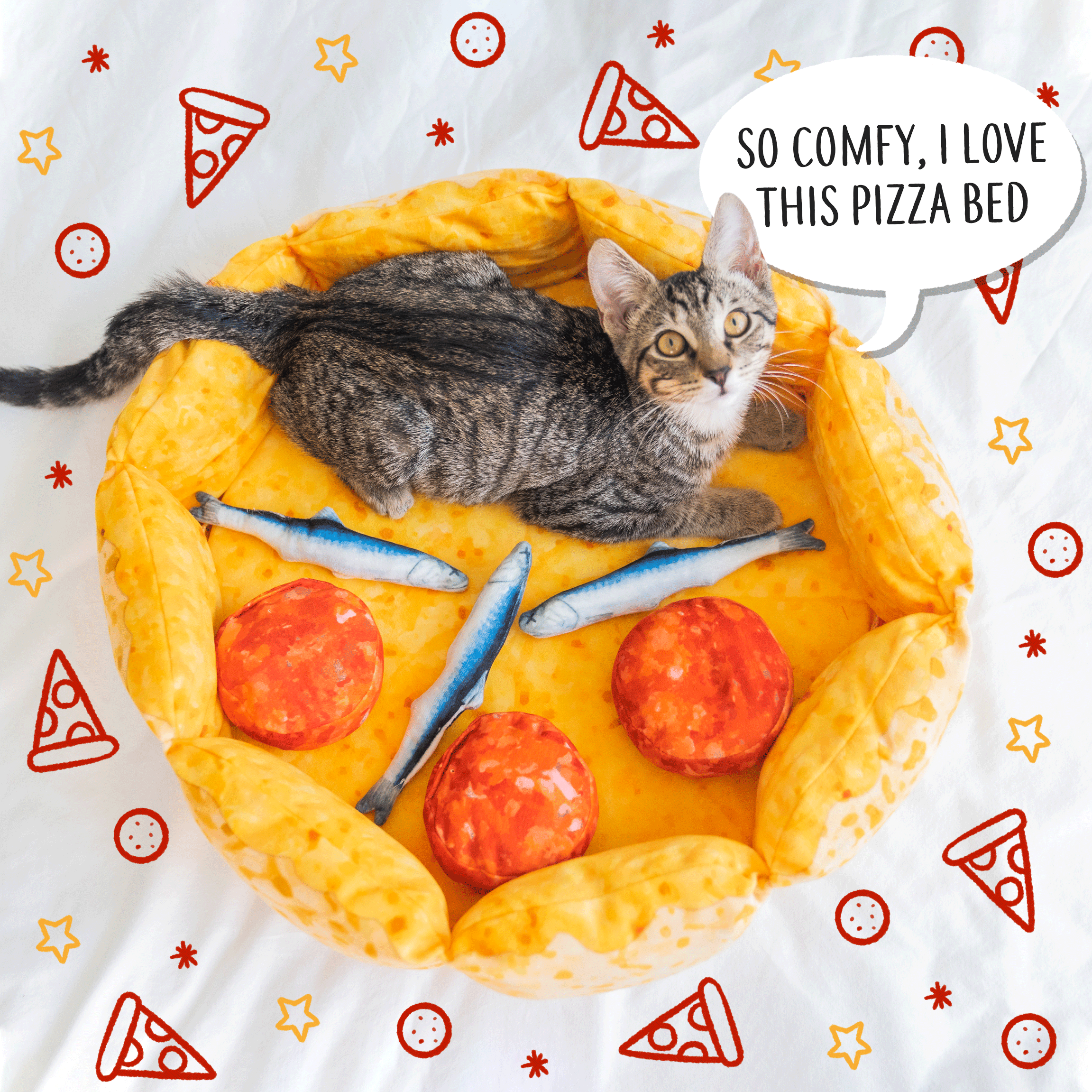 Dailypets Pepperoni Pizza Cat Bed, Plush Bed for Rest and Play