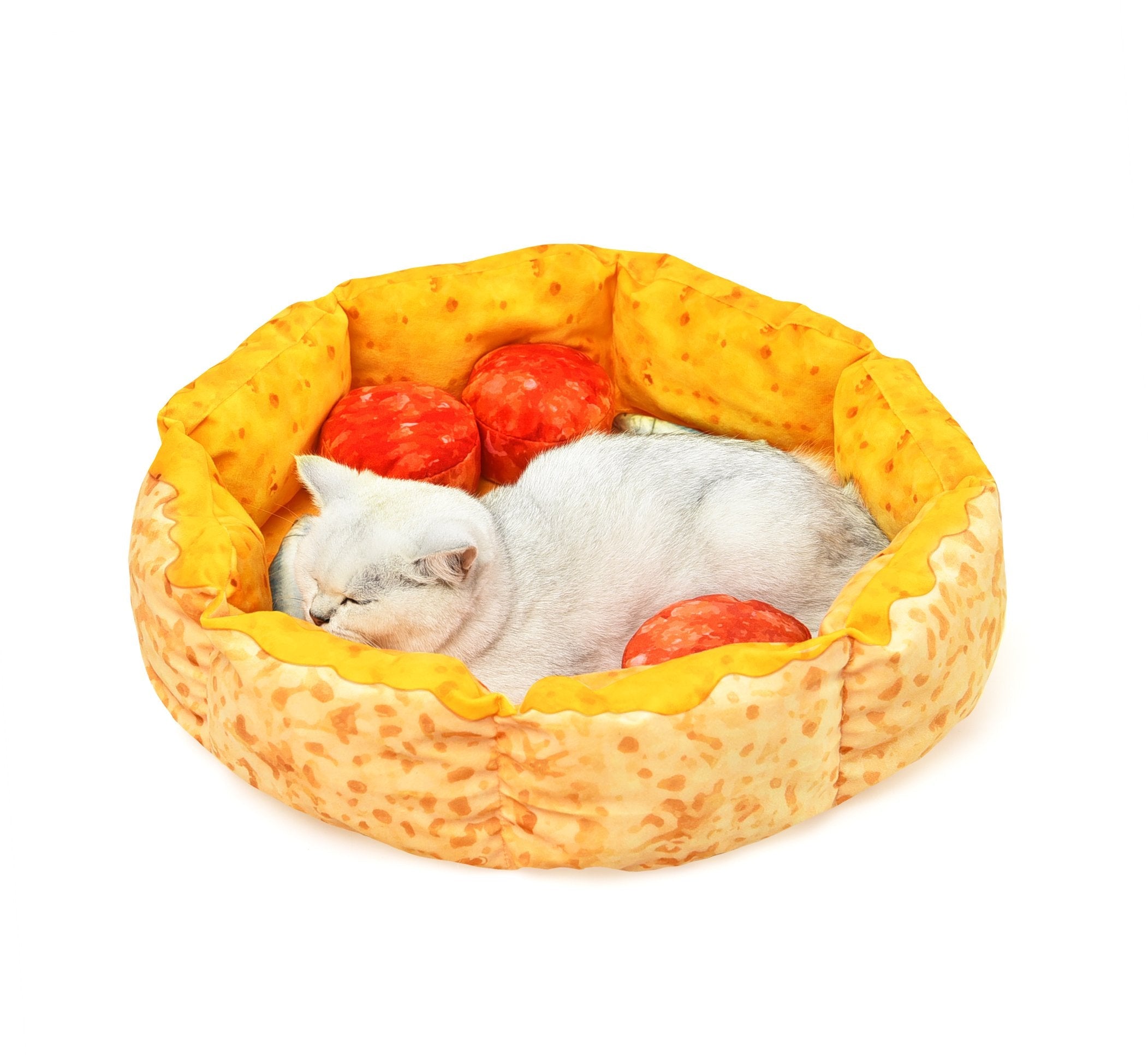 Dailypets Pepperoni Pizza Cat Bed, Plush Bed for Rest and Play