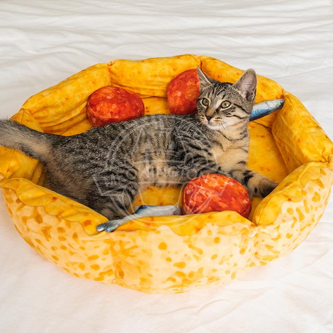 Dailypets Pizza Shaped Cat Bed with Plush Topping Toy Pillows