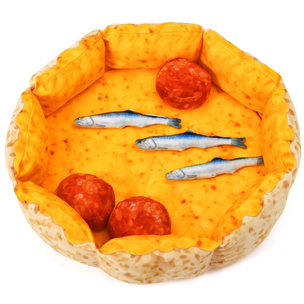 Dailypets Pepperoni Pizza Cat Bed, Plush Bed for Rest and Play