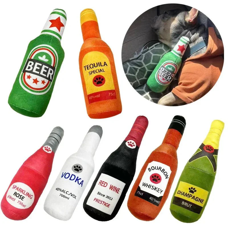 Dailypets Plush Bottle Dog Toy with Squeaker for Interactive Play