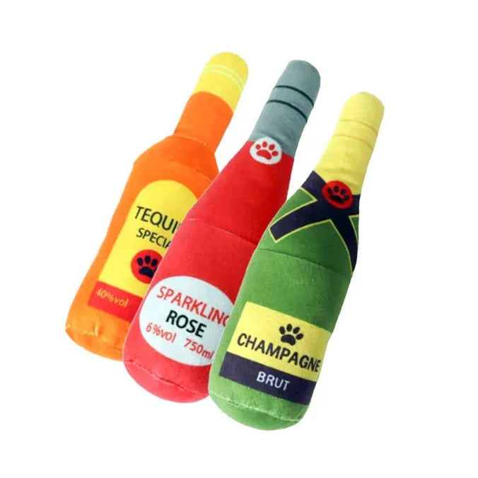 Dailypets Plush Bottle Dog Toy with Squeaker for Interactive Play