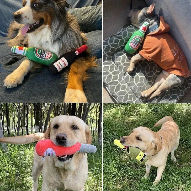 Dailypets Plush Bottle Dog Toy with Squeaker for Interactive Play