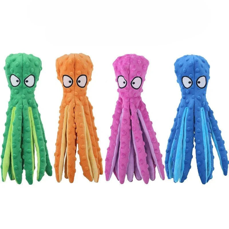 Dailypets Stuffless Plush Octopus Dog Toy with Squeaker & Crinkle Paper