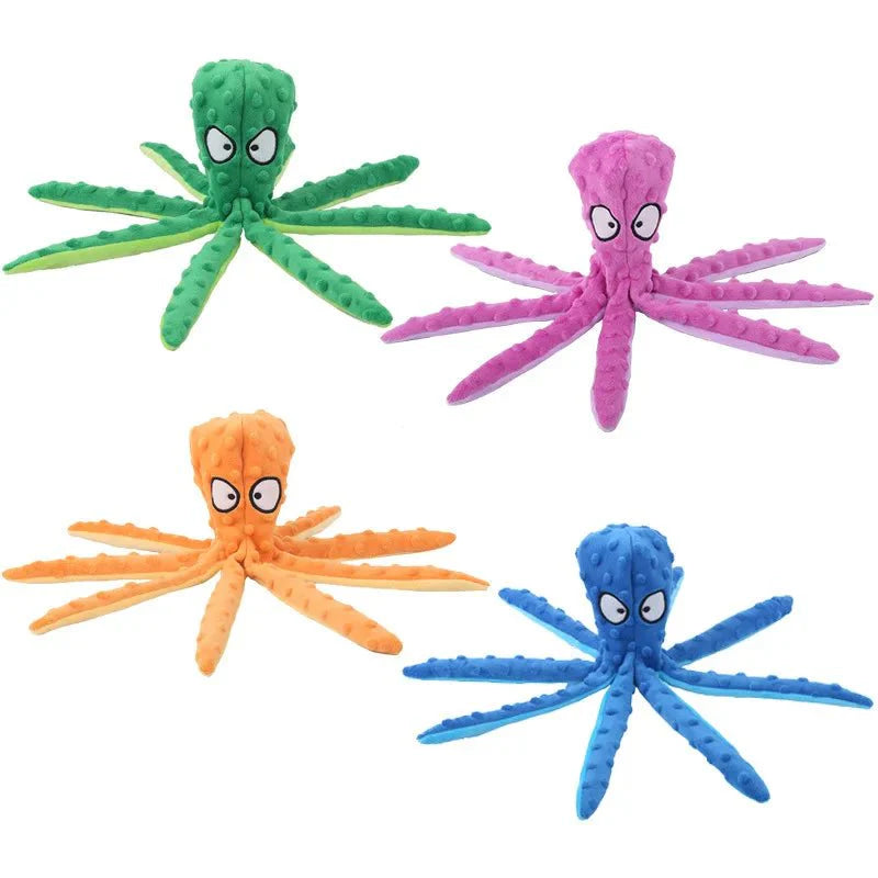 Dailypets Stuffless Plush Octopus Dog Toy with Squeaker & Crinkle Paper