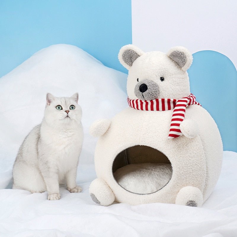 Dailypets Polar Bear Wool Cat Cave – Cozy Felt Hideaway for Indoor Cats
