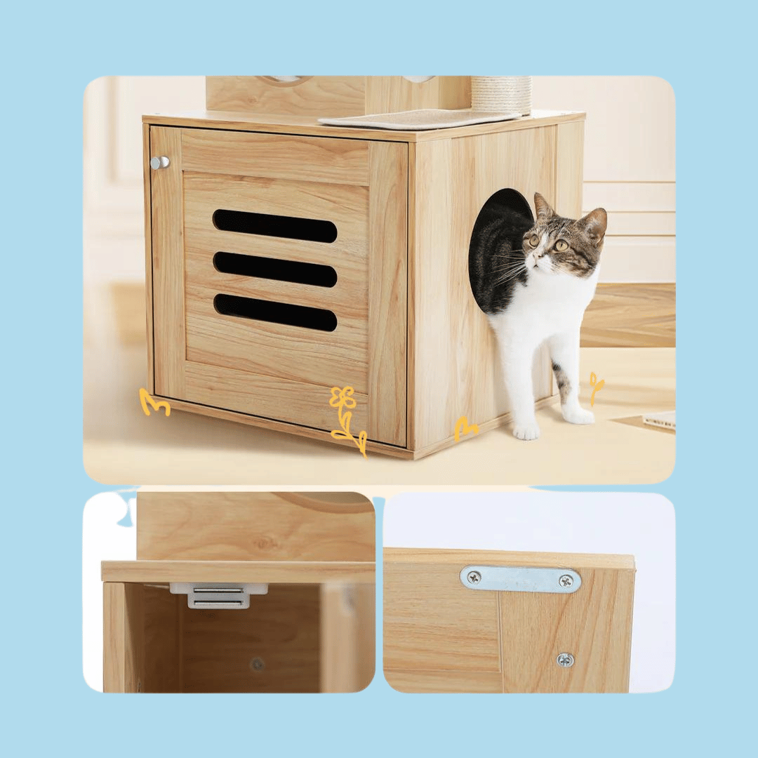 Dailypets Scandinavian Floor-to-Ceiling Cat Tree – Adjustable Tower with Hidden Litter Box Slot
