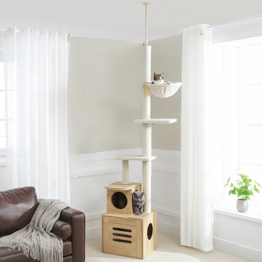 Dailypets Scandinavian Floor-to-Ceiling Cat Tree – Adjustable Tower with Hidden Litter Box Slot