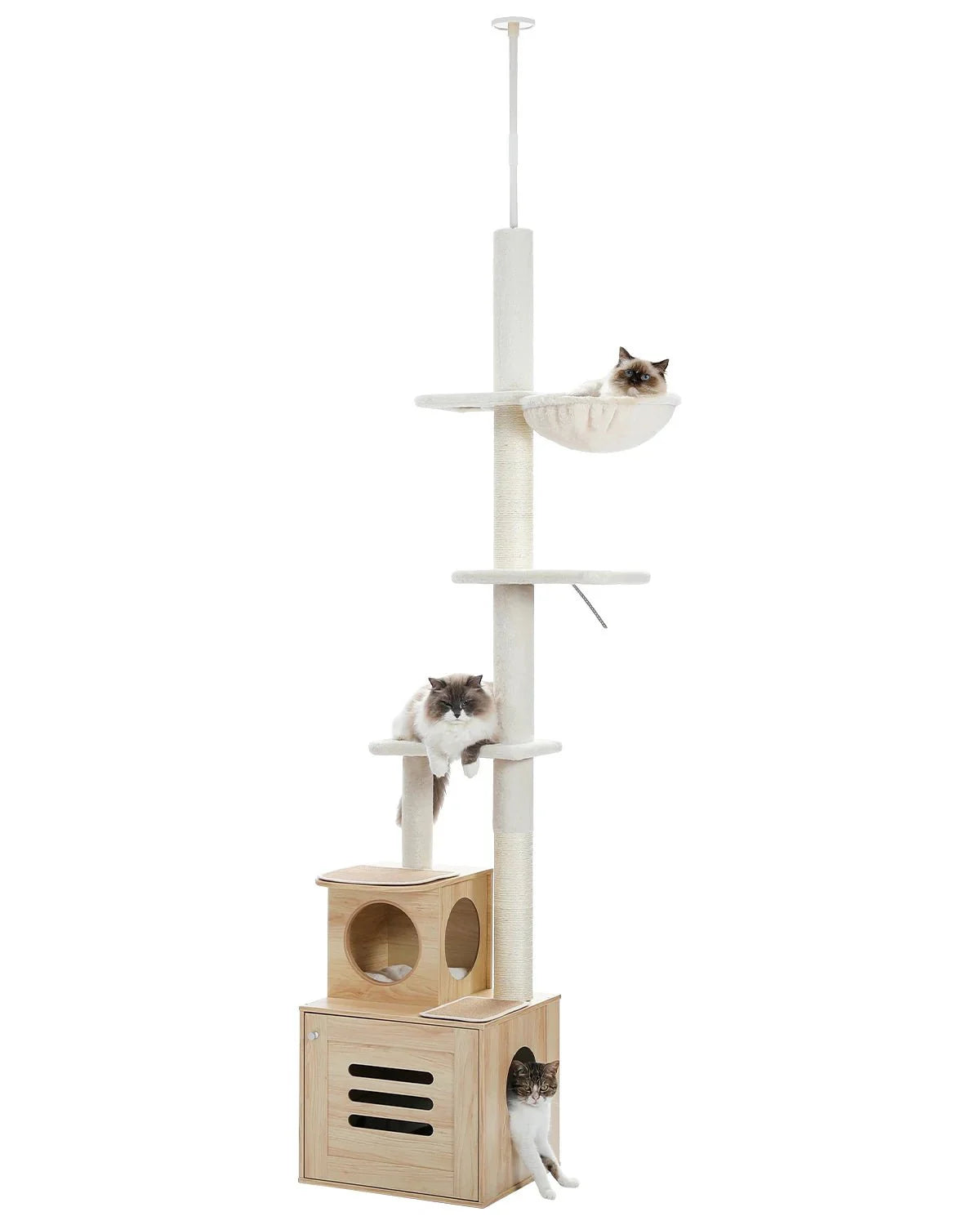 Dailypets Scandinavian Floor-to-Ceiling Cat Tree – Adjustable Tower with Hidden Litter Box Slot