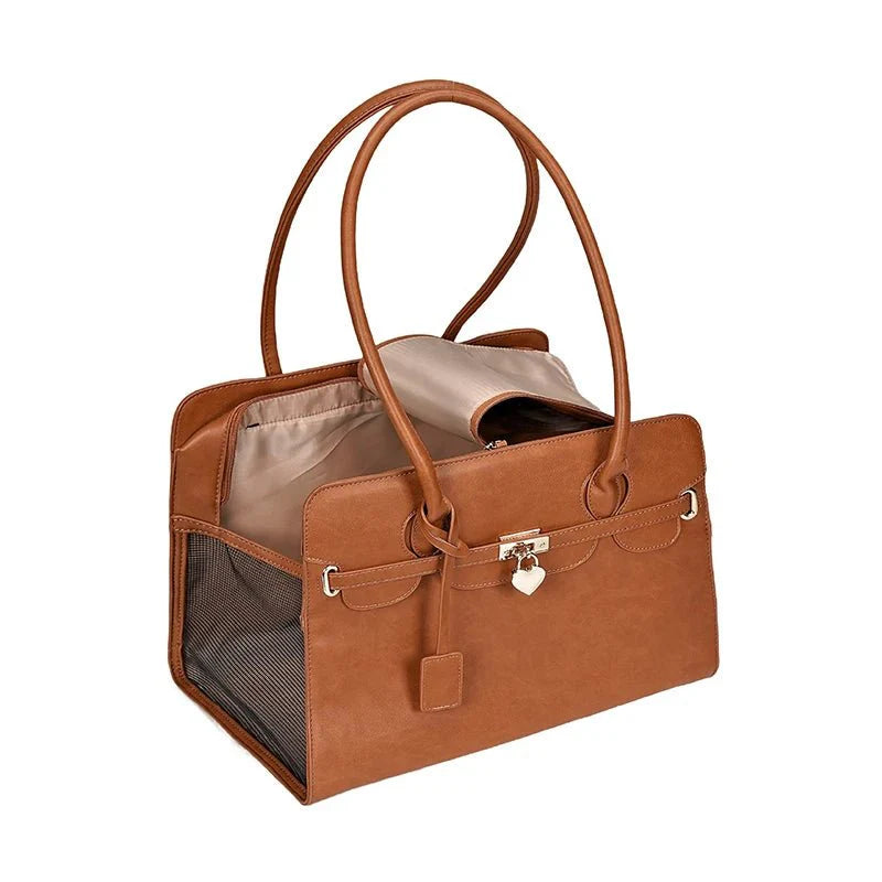 Dailypets Designer Cat Carrier, Spacious PU Leather Pet Travel Bag