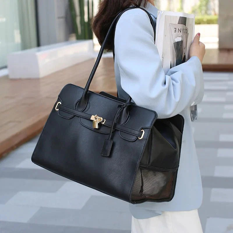 Dailypets Designer Cat Carrier, Spacious PU Leather Pet Travel Bag