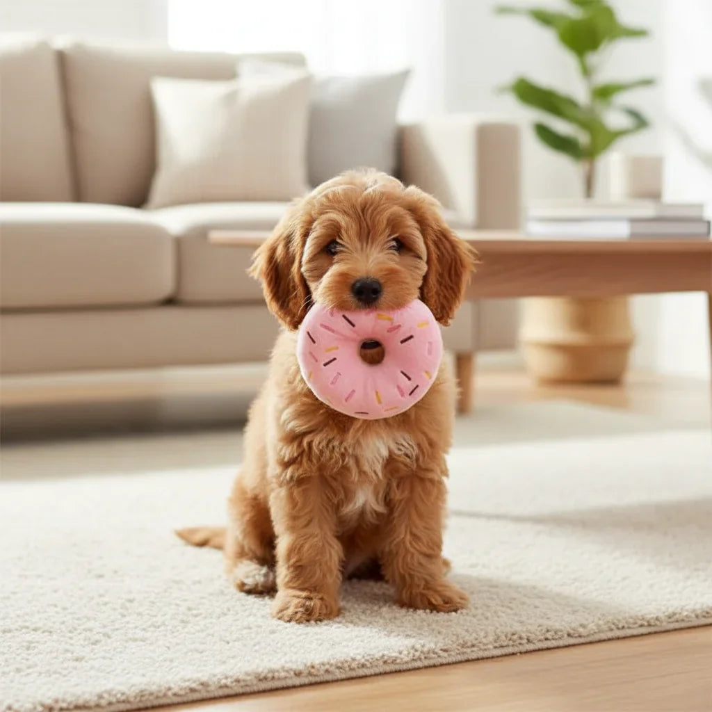 Dailypets Plush Donut Dog Toy with Squeaker for Small & Medium Dogs