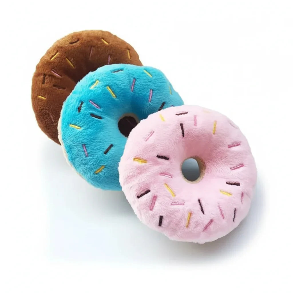 Dailypets Plush Donut Dog Toy with Squeaker for Small & Medium Dogs