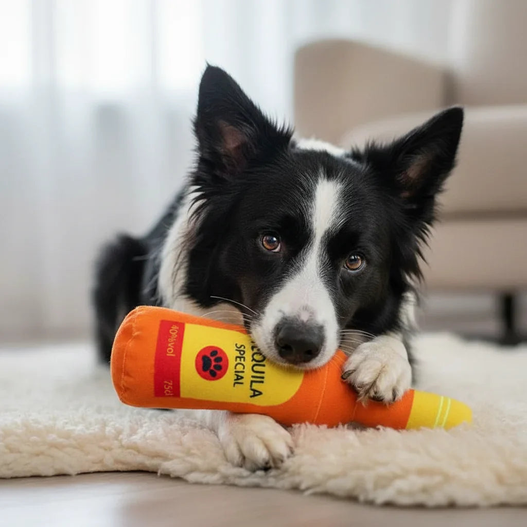 Dailypets Plush Bottle Dog Toy with Squeaker for Interactive Play