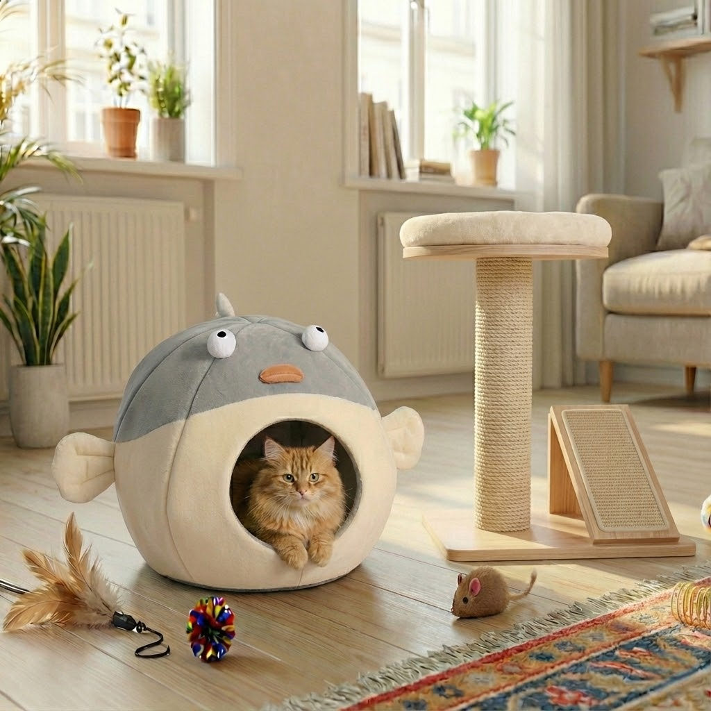 Dailypets Ocean-Inspired Cat Cave – Soft Fish-Shaped Hideout