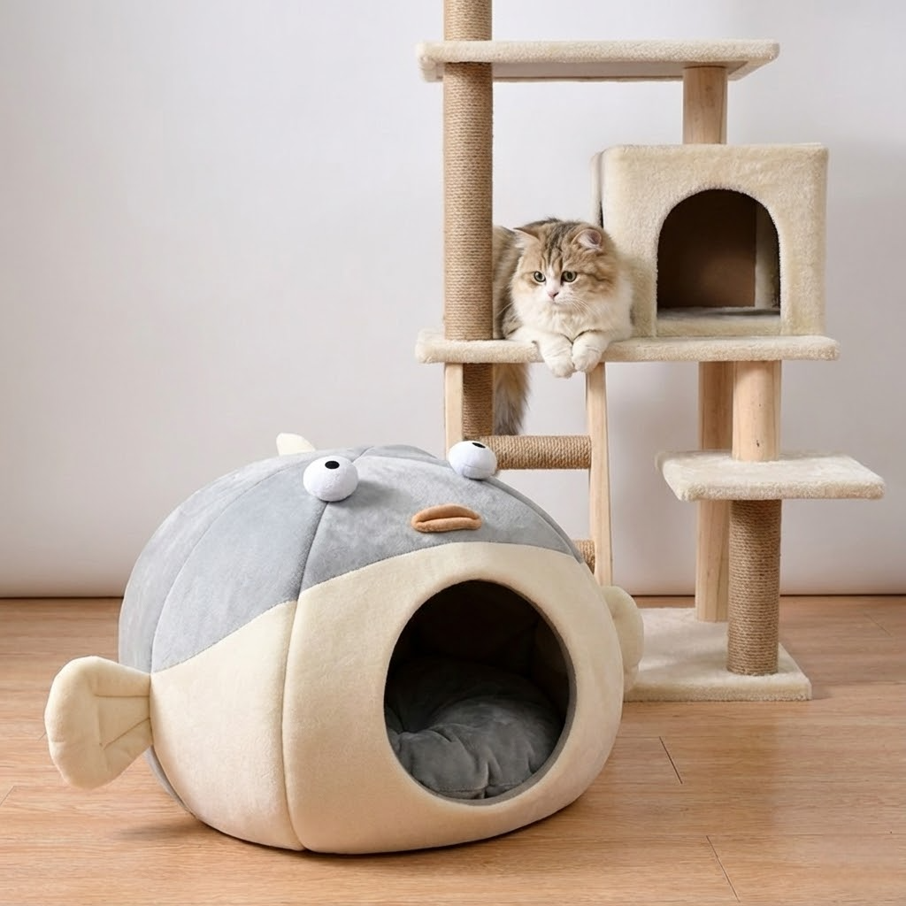 Dailypets Ocean-Inspired Cat Cave – Soft Fish-Shaped Hideout