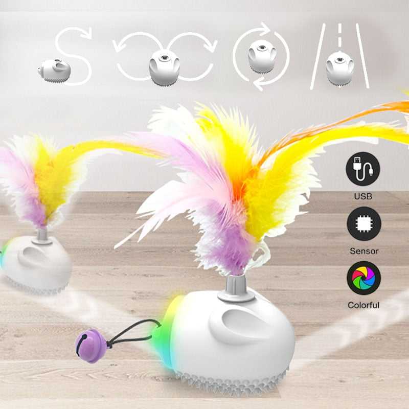 Dailypets Rainbow Feather Interactive Toy – Motion Sensor Cat Toy with LED