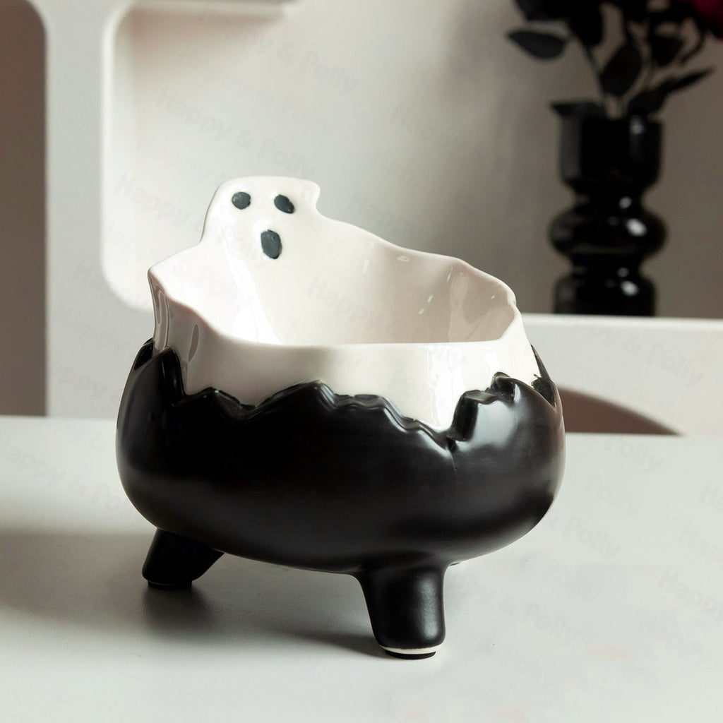 Dailypets Ceramic Cat Bowl Gothic Ghost Pet Food Bowl