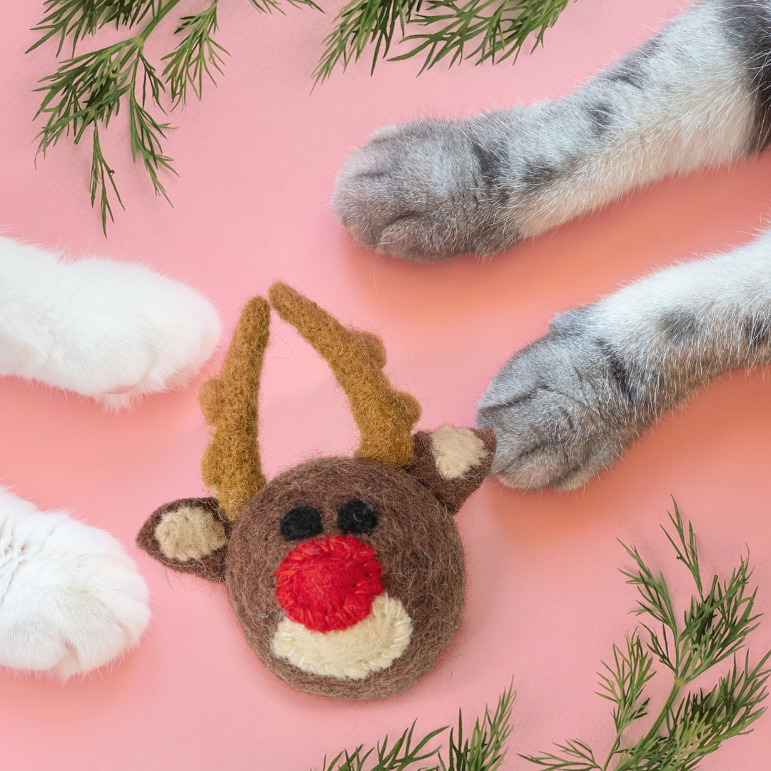 Dailypets Organic Wool Cat Toy Reindeer Design