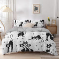 Dailypets Wide-Eyed Black Cat Duvet Cover Set – Playful Cartoon Cat Bedroom Collection