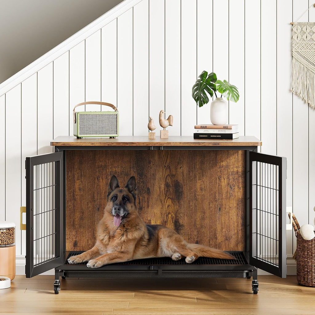 Dailypets Heavy Duty Dog Crate Furniture with Locking Wheels and Removable Tray