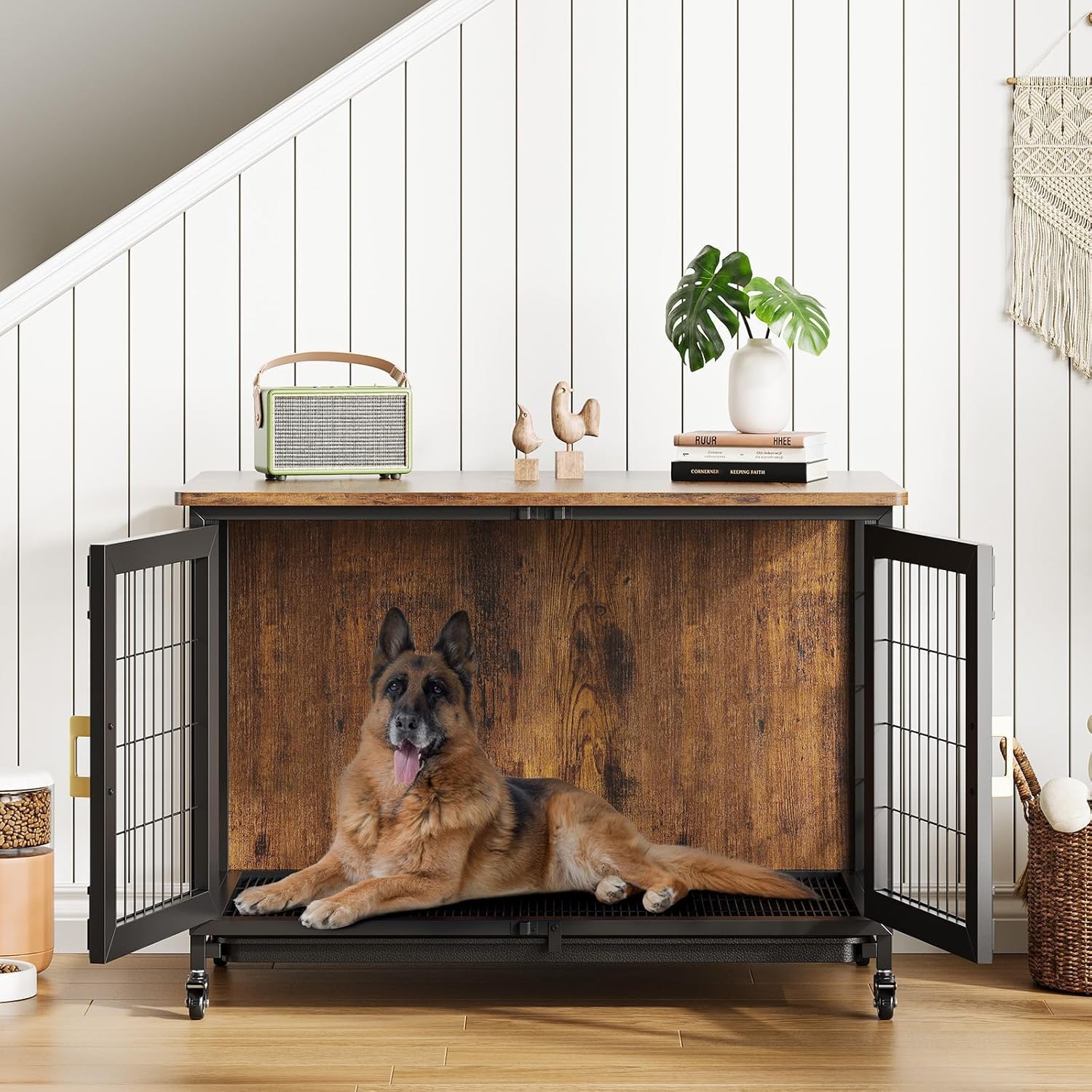 Dailypets Heavy Duty Dog Crate Furniture with Locking Wheels and Removable Tray