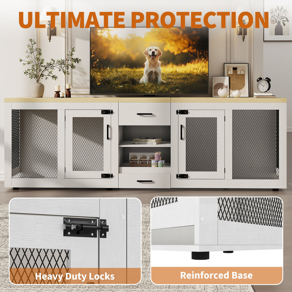 Dailypets 90-Inch Double Dog Crate Furniture with Feeding Station and Storage