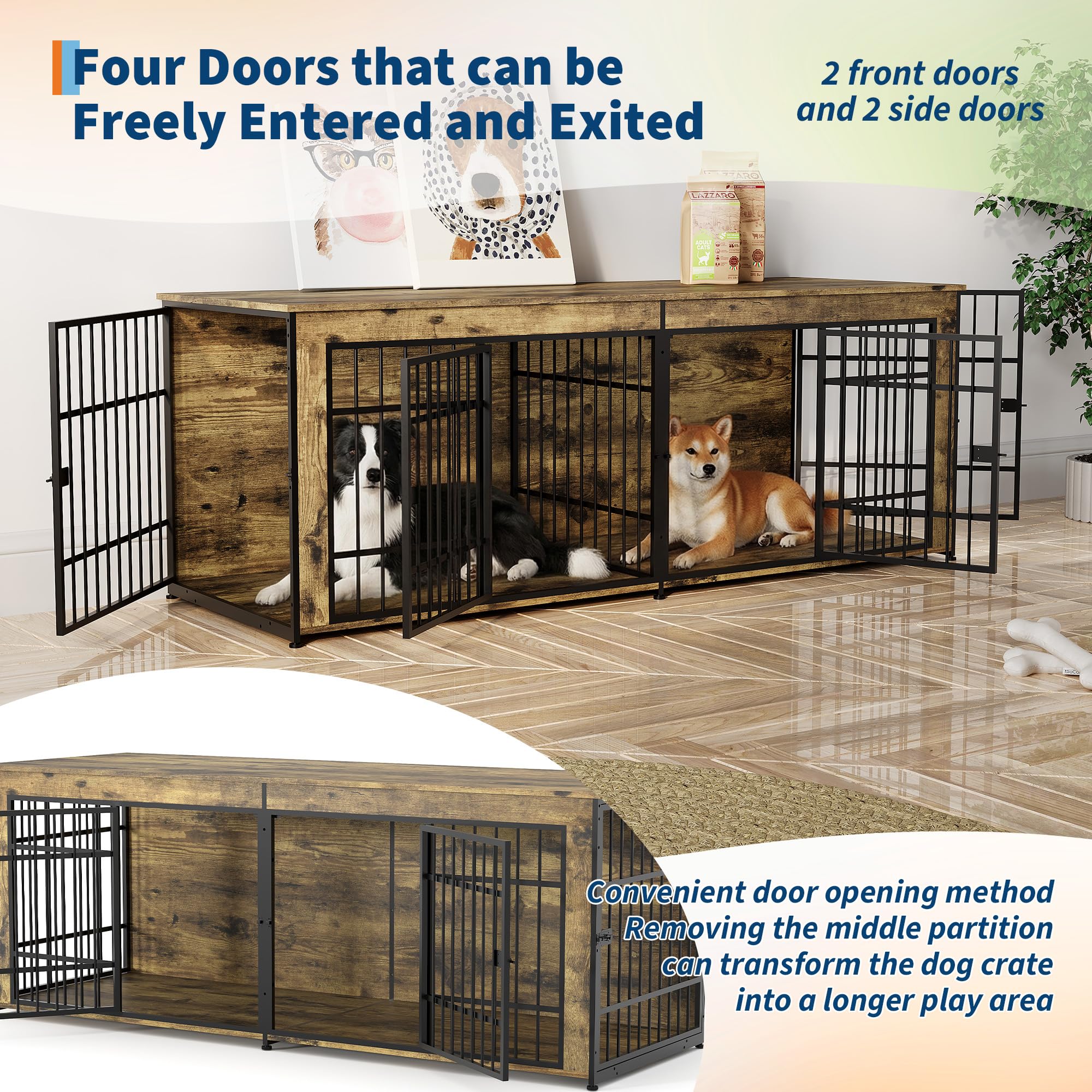 Dailypets 78.7-Inch Heavy Duty Dog Crate Furniture with Divider and Storage Shelf