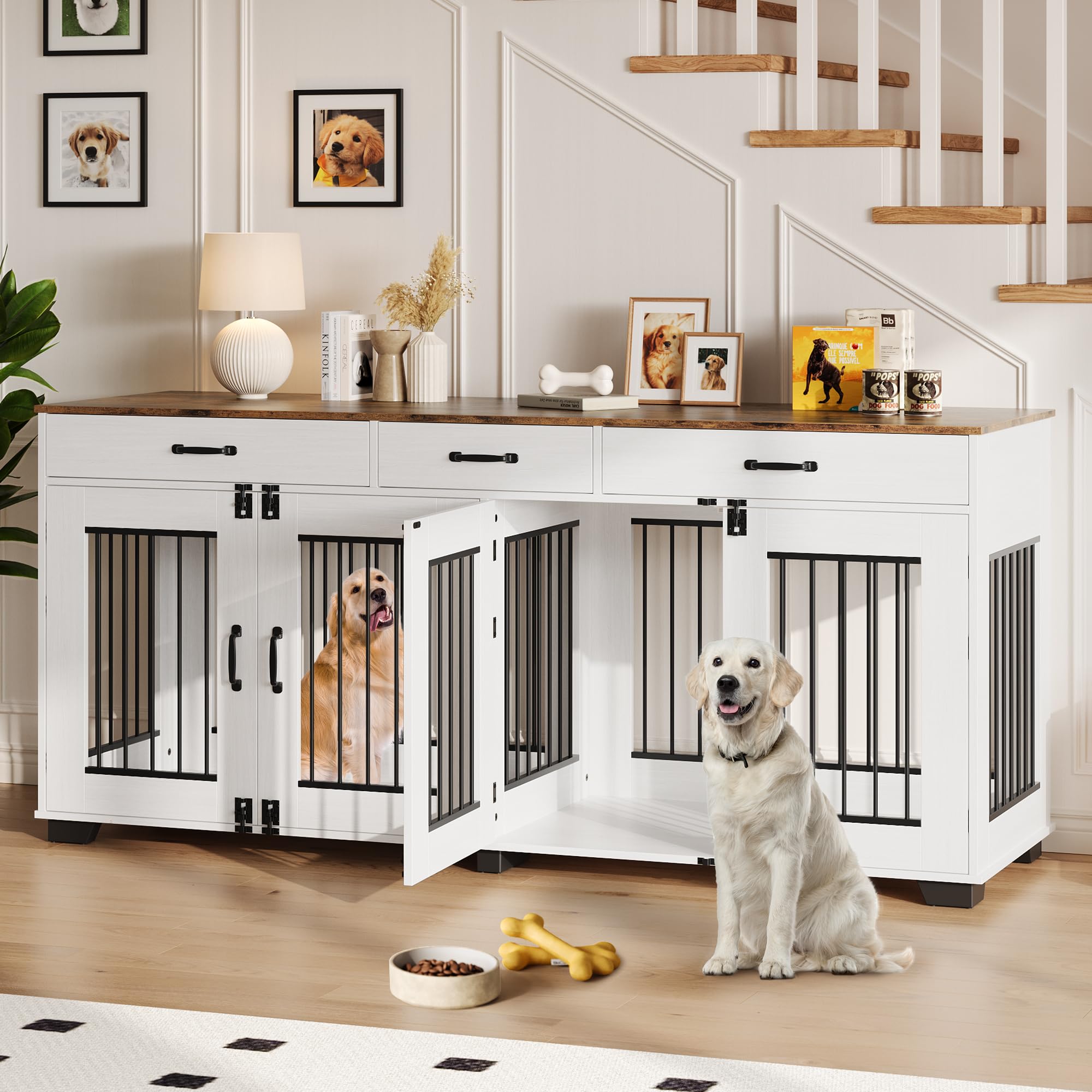 Dailypets Grand Dual Dog Cabinet with Triple Drawers & Divider