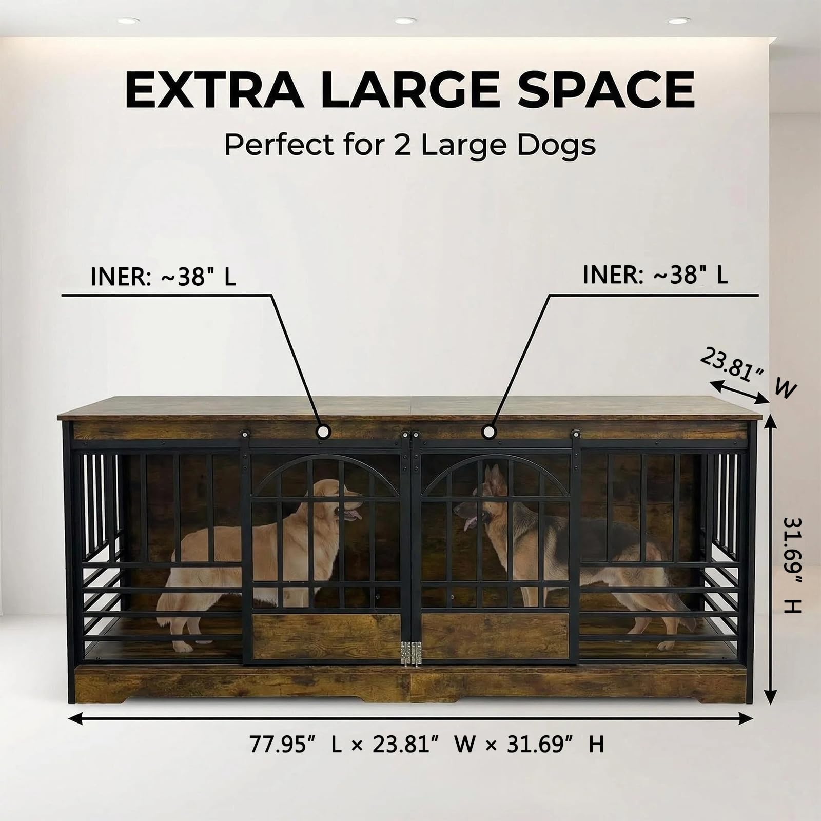Dailypets Extra Large Dog Crate Furniture for Two Dogs with Removable Divider