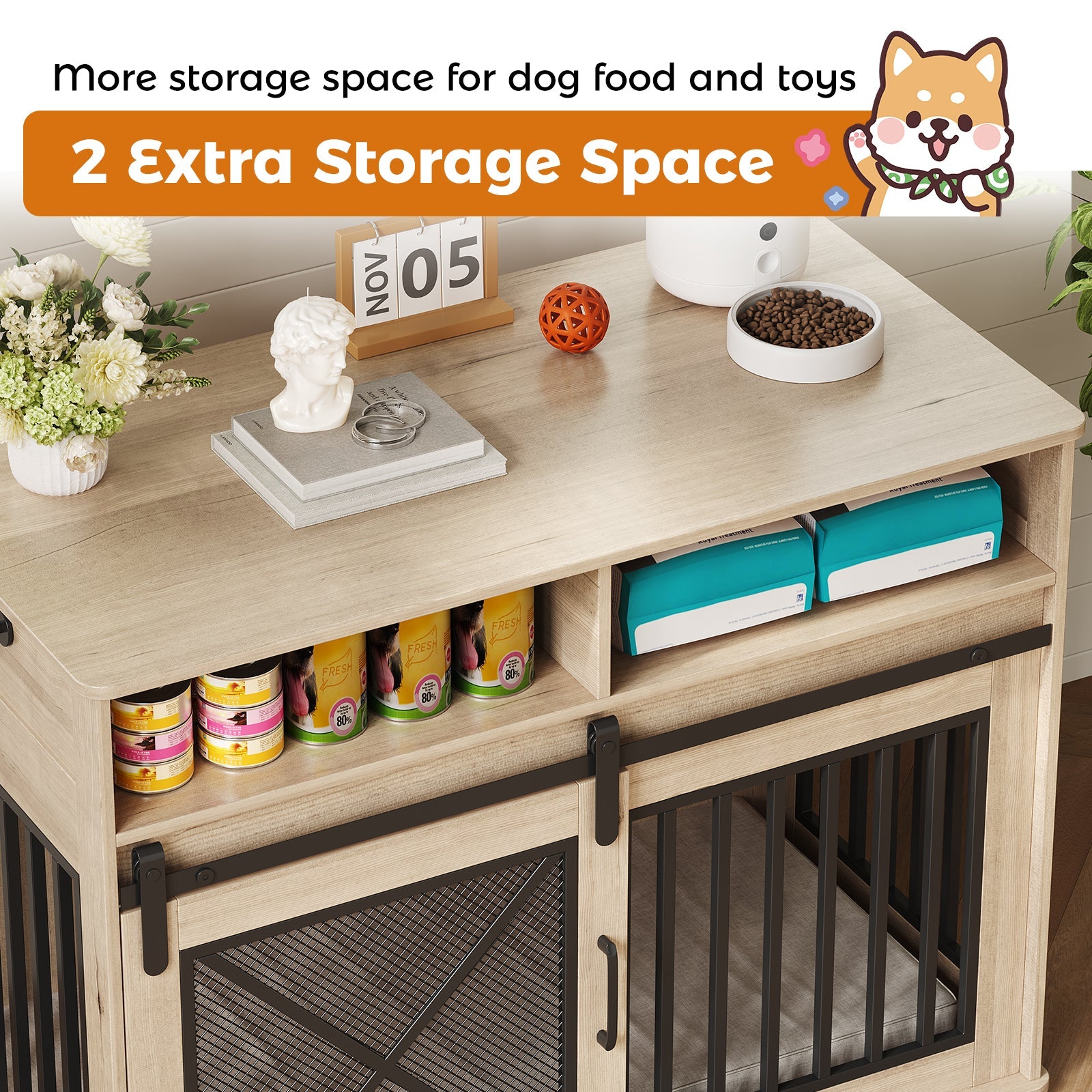 Dailypets 44.5-Inch Dog Crate Furniture with Hidden Storage Drawers