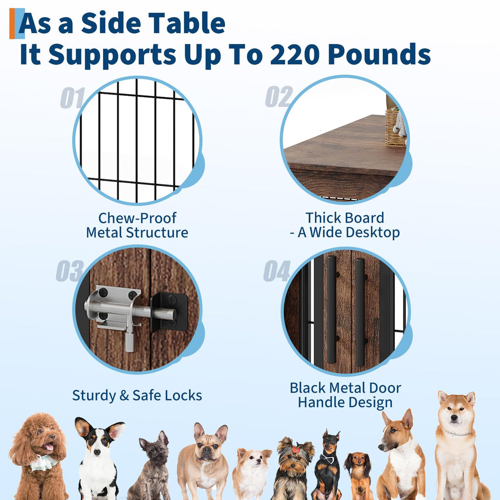 Dailypets 31-Inch Farmhouse Dog Crate End Table with Double Doors