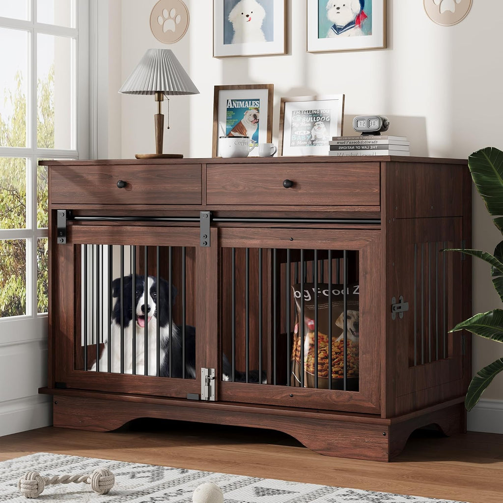 Dailypets 47-Inch Dog Crate Furniture with Storage Drawers and Triple Doors