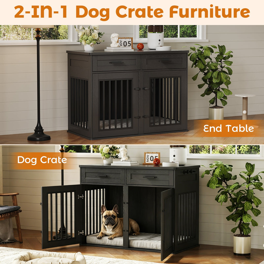 Dailypets 44.5-Inch Dog Crate Furniture with Sliding Barn Door
