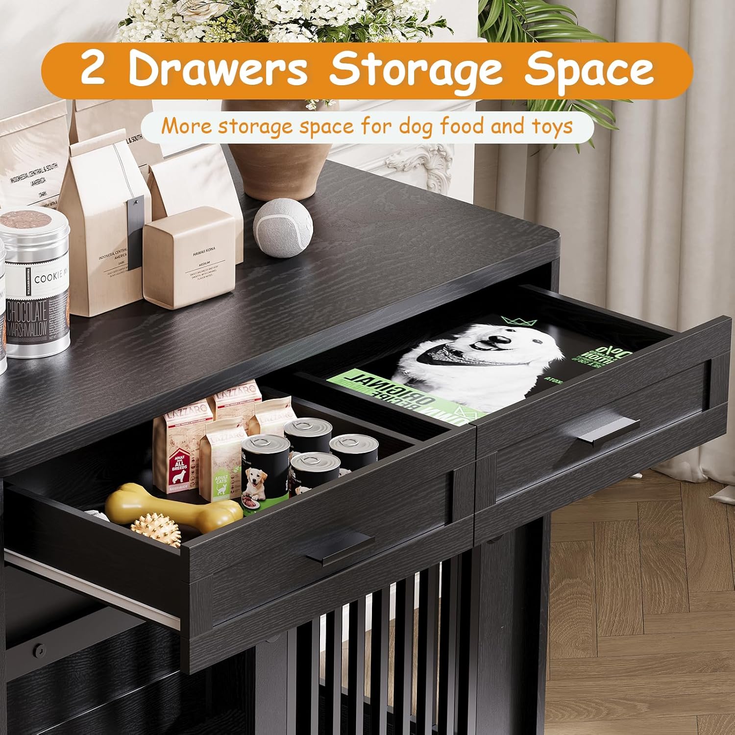 Dailypets Heavy Duty Dog Crate Furniture with Sliding Barn Door and Storage Drawers