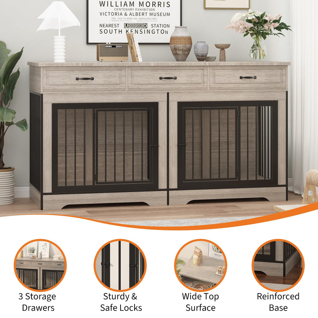 Dailypets Extra Large Dog Kennel Cabinet for 2 Dogs with Storage