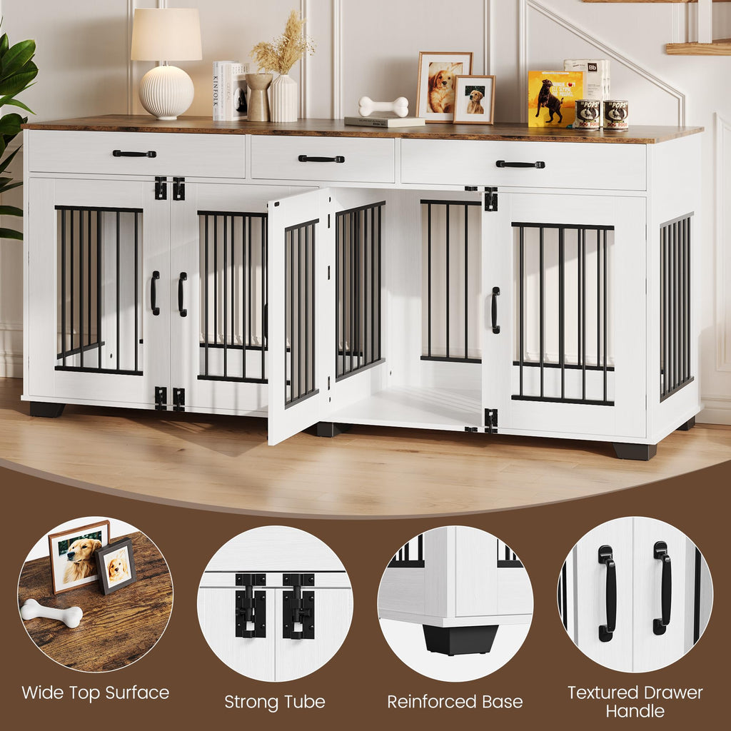 Dailypets 71-Inch Dual Dog Retreat Cabinet with Triple Storage Drawers