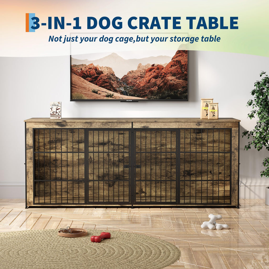 Dailypets 94.5-Inch Extra Large Double Dog Crate Furniture with 4 Doors