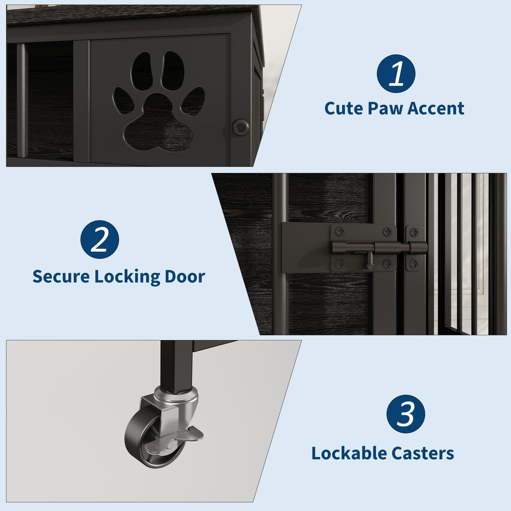 Dailypets 41-Inch Furniture Style Dog Crate with Triple Door Access