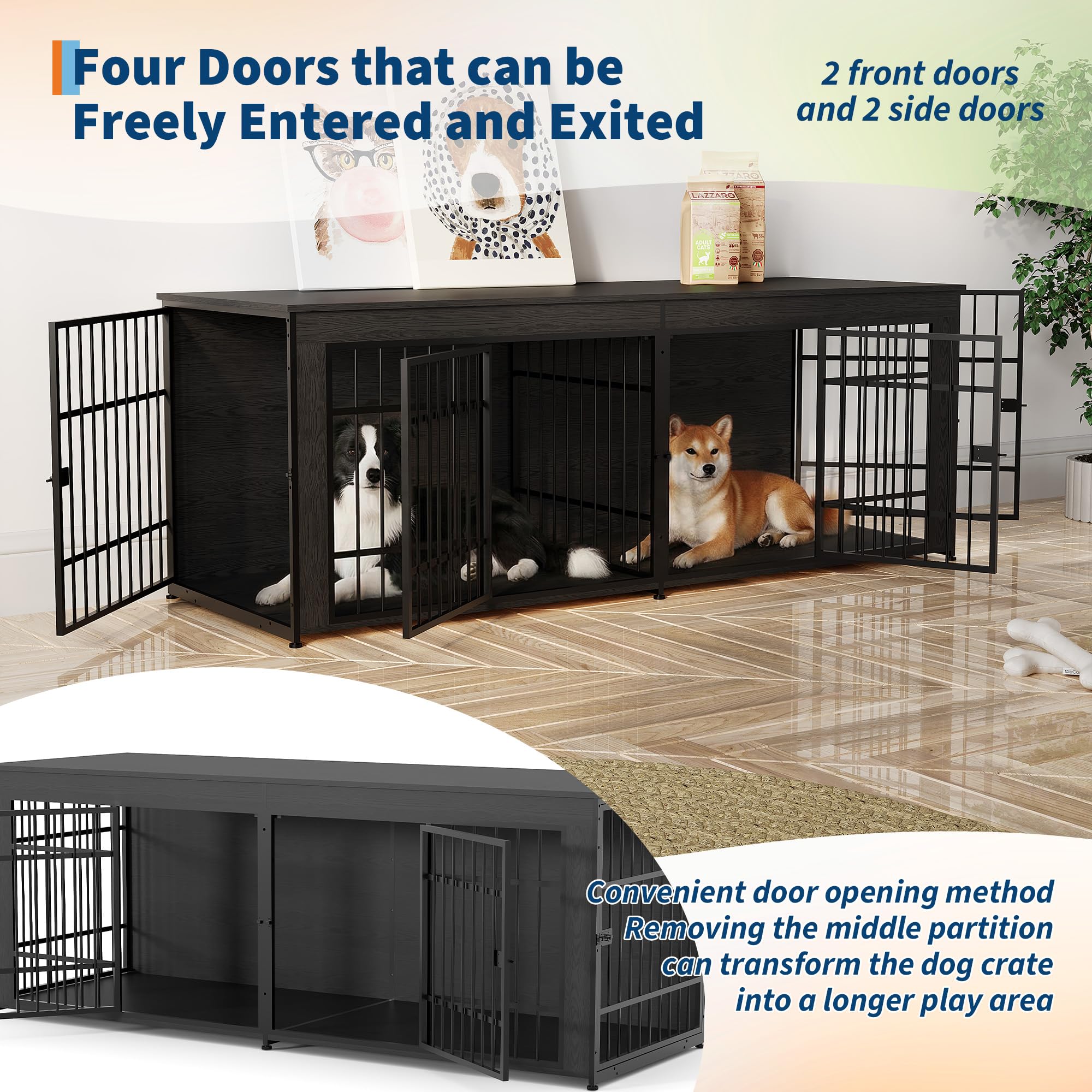 Dailypets 78.7-Inch Heavy Duty Dog Crate Furniture with Storage Shelf