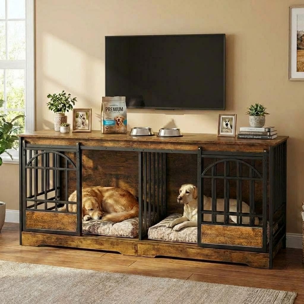 Dailypets Extra Large Dog Crate Furniture for Two Dogs with Removable Divider