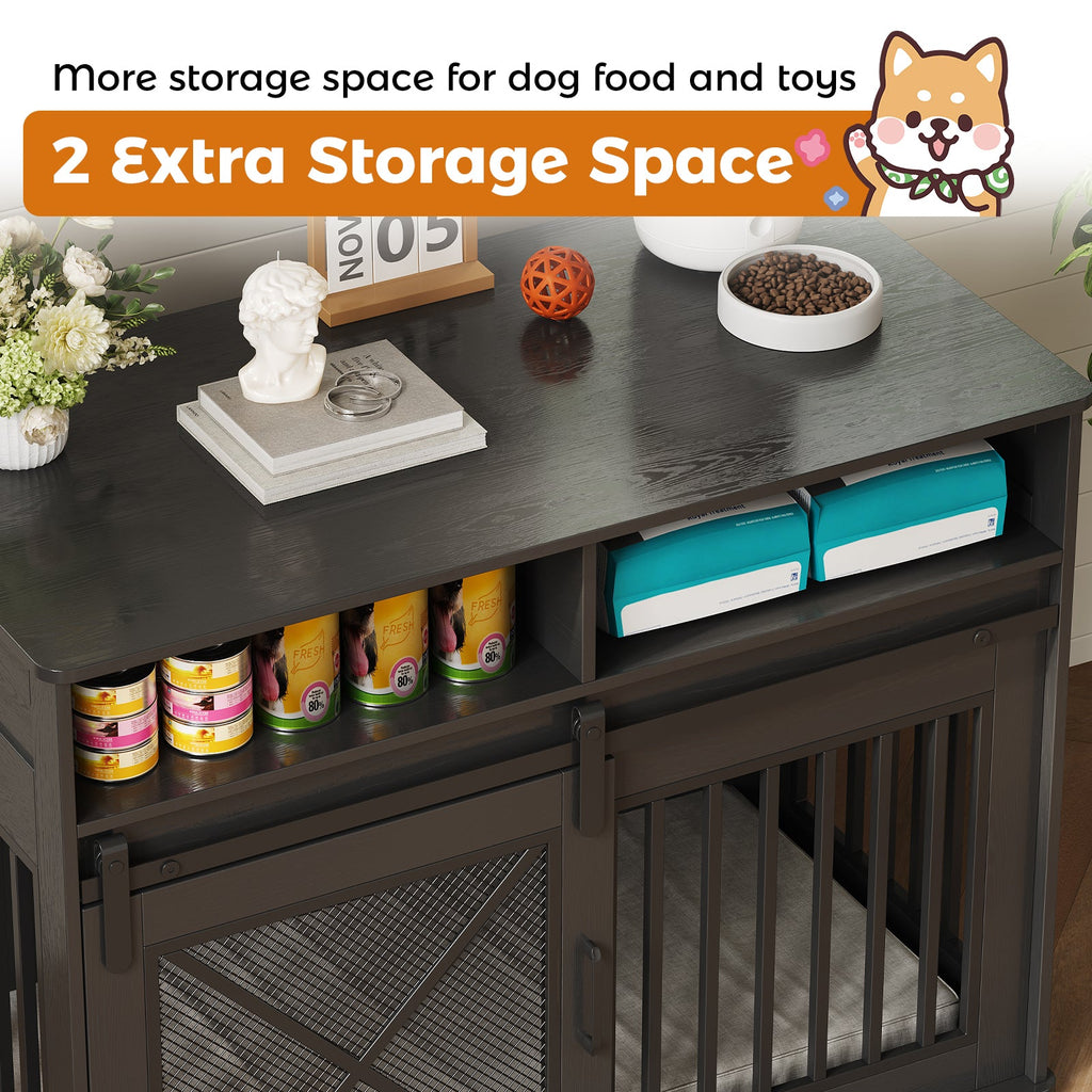 Dailypets 44.5-Inch Wooden Dog Crate Furniture with Storage Shelves