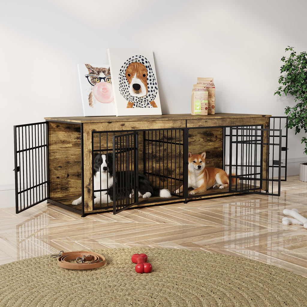 Dailypets 78.7-Inch Heavy Duty Dog Crate Furniture with Divider and Storage Shelf