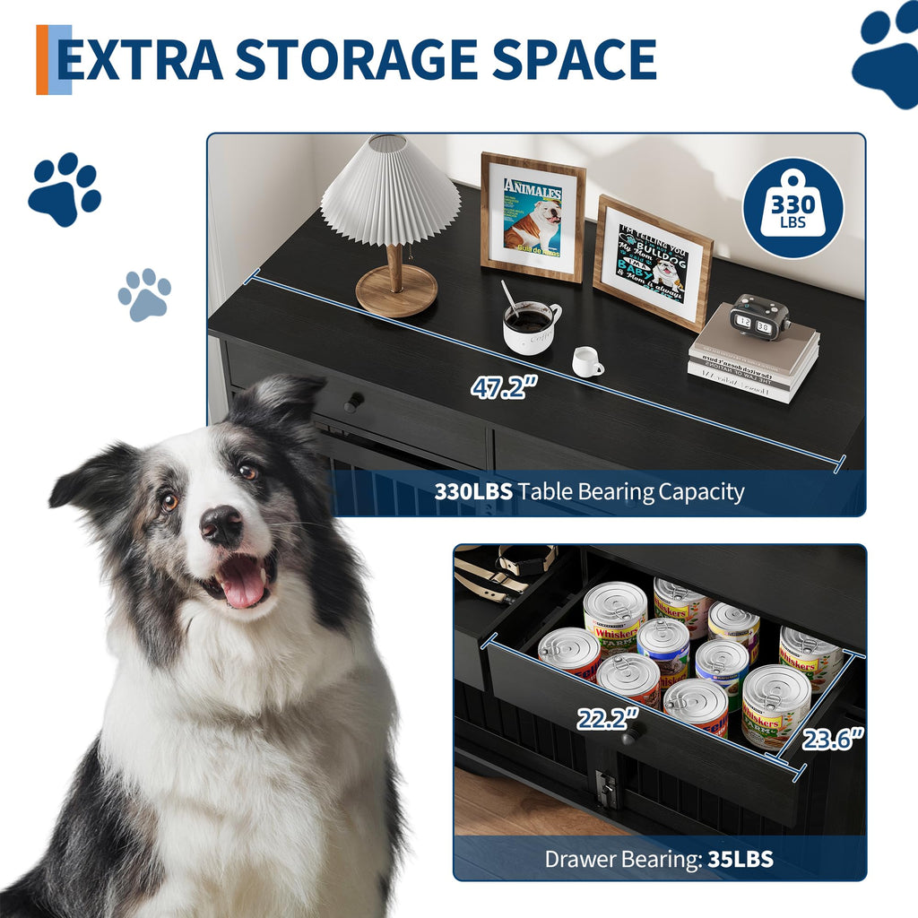 Dailypets 47-Inch Double Dog Crate Furniture with 2 Storage Drawers