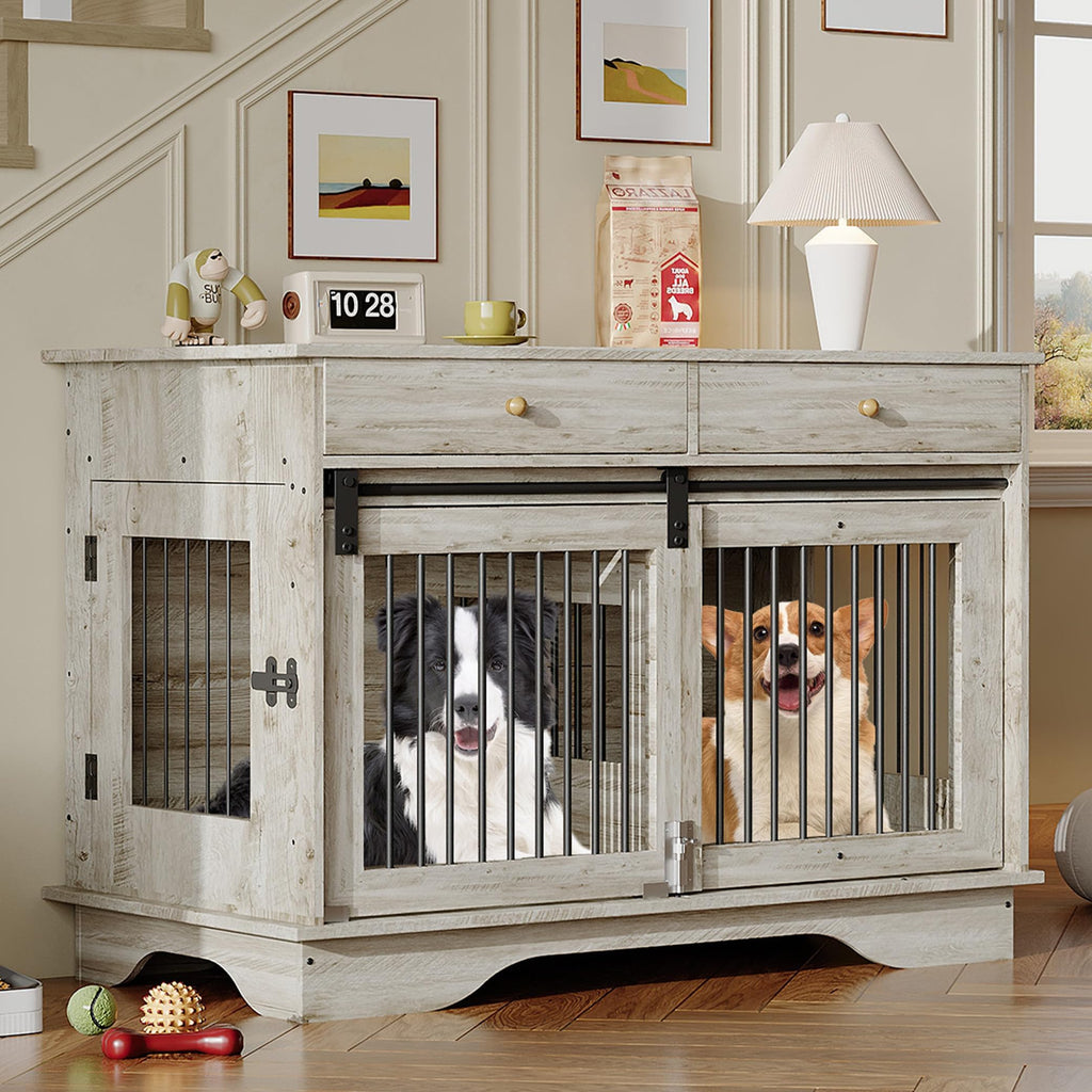 Dailypets 47-Inch Double Dog Crate Furniture with 2 Drawers and Removable Divider