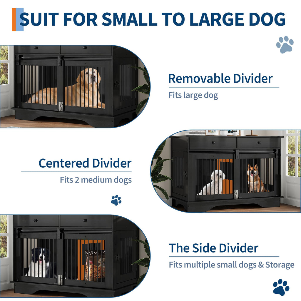 Dailypets 47-Inch Double Dog Crate Furniture with 2 Storage Drawers