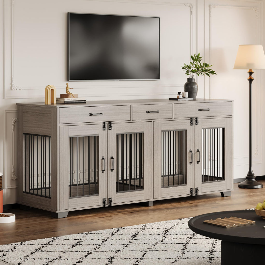 Dailypets 71-Inch Double Dog Crate Furniture with 3 Storage Drawers